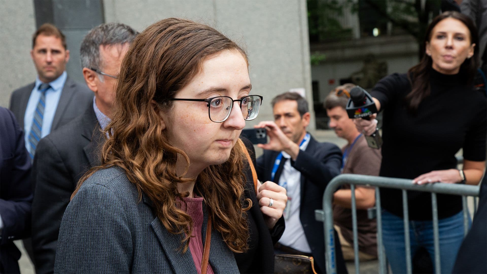 Caroline Ellison exits a Manhattan courthouse after being sentenced to two years in prison on Sept. 24, 2024. (Victor Chen/CoinDesk)