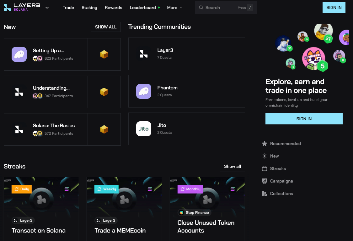 Screen grab from Layer3's new Solana-focused landing page (Layer3)