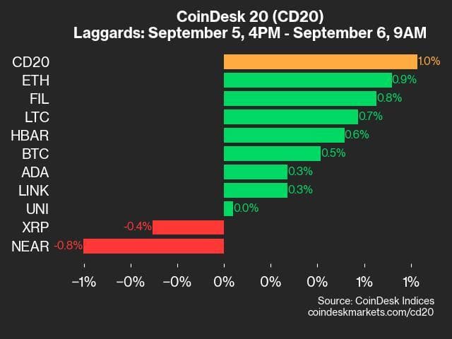 9am CoinDesk 20 Update for 2024-09-06: laggards